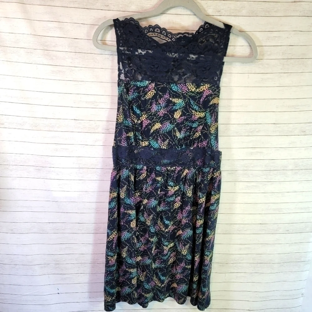FREE PEOPLE LACE YOKE FLORAL SLEEVELESS DRESS, SZ SMALL